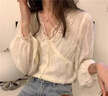 萬(wàn)欣兒法式氣質(zhì)溫柔v領(lǐng)雪紡蕾絲小衫女春甜美別致時(shí)尚長(cháng)袖超仙襯衫上衣 杏色 M 建議90-105斤 曬單實(shí)拍圖
