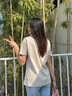 真維斯（JEANSWEST）v領(lǐng)t恤女2025夏季新款純棉短袖女韓版潮流小個(gè)子寬松正肩短袖上衣 米色 毛絨花口袋_K_ S 曬單實(shí)拍圖