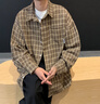 君茵美式復(fù)古格子襯衫男款秋冬季美拉德穿搭純棉磨毛長(zhǎng)袖襯衣內(nèi)搭外套 咖啡色 XL 曬單實(shí)拍圖
