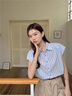 DGOV條紋小飛袖短袖襯衫女夏季2025新款上衣女設(shè)計(jì)感小眾法式別致襯衣 襯衣 M 建議96-115斤 曬單實(shí)拍圖