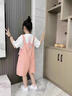 女童夏季背帶褲短袖套裝2025新款兒童夏季薄款衣服洋氣女大童夏裝 粉色 160 曬單實(shí)拍圖