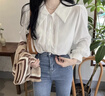瑜尚臻品高級感白色襯衫女秋冬內搭設計感小眾polo領(lǐng)長(cháng)袖襯衣疊穿馬甲上衣 白色 L （110-125斤） 曬單實(shí)拍圖