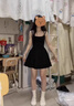 樂(lè )雅秀純欲風(fēng)2025夏季新款辣妹荷葉邊吊帶連衣裙女小眾氣質(zhì)修身顯瘦短裙 黑色 M 建議90-105斤 曬單實(shí)拍圖