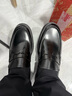 沙馳（SATCHI）男鞋春季新款厚底增高一腳蹬樂(lè )福鞋英倫輕便男士休閑皮鞋 黑色-402442396Z 43 歐碼偏大一碼 曬單實(shí)拍圖