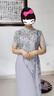 紫魅俏夏季短袖新品媽媽裝連衣裙女時(shí)尚繡花宴會(huì)洋氣禮服中長(zhǎng)款改良旗袍 灰藍(lán)色【短袖】 M (建議100斤以下) 曬單實(shí)拍圖
