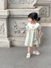 幼歌（YOUGE）嬰幼兒夏季靈動(dòng)有型精致花朵刺繡泡泡袖清新格紋連衣裙 綠色格子 80 cm 曬單實(shí)拍圖