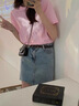一寸相思粉色純棉短袖夏季t恤女2025新款歐貨寬松半袖體恤顯瘦夏季上衣潮 粉色-流蘇蝴蝶. L 【105-115斤】 曬單實拍圖
