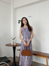 顏域無(wú)袖百褶連衣裙女2025早春新款直筒寬松背心裙圓領(lǐng)中長(cháng)款裙子 紫花 M 曬單實(shí)拍圖