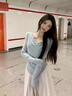 DAVEY MODE早初秋季2025新款茶系連衣裙子女春秋小個子韓系穿搭一整套裝女 藍(lán)色上衣+米白裙子【套裝】【奶 45 55kg/M 曬單實拍圖