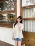 香影【王楚然明星同款】白色娃娃衫上衣女夏含亞麻小衫淡人薄v領襯衫 米白 S 155/80A/85-95斤 曬單實拍圖