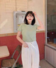 鹿依檸休閑褲女夏季2025新款女裝韓系減齡時(shí)尚百搭氣質(zhì)通勤兩件套裝褲子 綠色上衣+米白褲子 M 曬單實(shí)拍圖