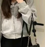 DXOT灰色短款連帽衛(wèi)衣拉鏈外套女春秋款2025新款早秋上衣秋冬穿搭開衫 灰色【春秋薄款】 M 曬單實拍圖