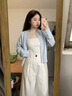 雪妃藍琪休閑褲子女2025春季新款女裝茶系穿搭一整套時(shí)尚高級感闊腿褲套裝 藍色開(kāi)衫+休閑褲 M 曬單實(shí)拍圖