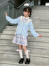 安妮優(yōu)兒女童JK套裝春秋2025秋裝新款學(xué)院風(fēng)韓版百褶裙毛衣開(kāi)衫三件套洋氣 藍色三件套（裙子+襯衣+開(kāi)衫） 120 曬單實(shí)拍圖