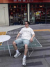 滿印輕奢牛仔短褲美式高街提花五分直筒褲抓爛乞丐寬松潮牌中褲男 藍色 19017 3XL 建議 186-220斤 曬單實拍圖