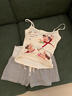 繆黛可愛(ài)小狗印花帶胸墊小吊帶睡衣女夏季辣妹背心條紋短褲家居服套裝 圖色套裝【吊帶+短褲】 M (160) 曬單實(shí)拍圖