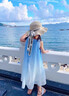 迪士尼女童吊帶裙女孩漸變沙灘裙2024新款夏裝雪紡裙洋氣兒童掛脖連衣裙 藍(lán)色 140 曬單實(shí)拍圖