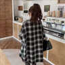 Jret胖妹妹黑白格子polo領(lǐng)長(cháng)袖襯衫外套女春夏季新款寬松大碼襯衣上衣 黑色格子 M 80斤~100斤 曬單實(shí)拍圖