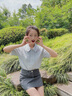 莫代爾文藝復古休閑壓褶娃娃領短袖襯衫女夏小眾寬松時尚蕾絲邊條紋襯衣 藍條 M 曬單實拍圖