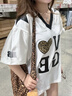 FDR官方店 V領(lǐng)美式愛心基礎(chǔ)網(wǎng)眼短袖T恤女夏季寬松撞色球衣體恤 白色 L 曬單實(shí)拍圖