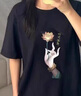 斯睿霖2025夏季潮流手持蓮花時尚圖案好運(yùn)蓮蓮男女同款休閑短袖T恤 黑色短袖   (前-Q0好運(yùn)連連) S 建議90-110斤 曬單實拍圖