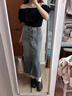 桂岐牛仔裙半身裙女高腰復(fù)古魚尾裙顯瘦春夏寬松A字包臀小個(gè)子中長(zhǎng)裙 復(fù)古藍(lán) M 曬單實(shí)拍圖