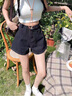衣然呈品黑色牛仔褲短褲女夏季薄款顯瘦百搭高腰寬松休閑三分辣妹熱褲子女 黑色 M 【建議90-110斤】 曬單實拍圖