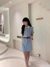 TAOROUSI連衣裙女夏季新款女裝韓版百搭中長款收腰顯瘦遮肚娃娃領(lǐng)短袖裙子 短款裙(送腰帶) L 建議100-120斤 曬單實拍圖