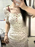 FSAT大碼女裝新款度假風(fēng)短袖碎花長(zhǎng)短裙子胖mm氣質(zhì)夏季法式收腰連衣裙 杏色【高質(zhì)量】 M 85-105斤 曬單實(shí)拍圖