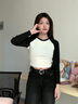 真維斯女裝2025春季新款短款收腰修身圓領(lǐng)撞色拼接插肩長(zhǎng)袖T恤G2 黑色拼白色8010 均碼 160/84A 曬單實(shí)拍圖