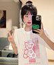 素織錦復(fù)古美式短袖t恤女新款潮流寬松純棉白色T恤夏季衣服女裝上衣女士 粉色小熊寬松短袖【白色】L 曬單實(shí)拍圖