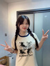 真維斯（JEANSWEST）撞色短袖潮流t恤女夏季2025新款爆款女士純棉慵懶風(fēng)小眾半袖上衣 米藏青 玩樂小貓黑 XL 曬單實(shí)拍圖