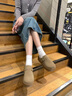 康姿蝶復古厚底勃肯鞋女2025秋季新款百搭一腳蹬包頭半拖鞋增高樂福鞋女 卡其色 37 曬單實拍圖