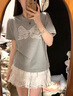沂歆短袖女t恤夏季衣服2025年新款女裝上衣正肩顯瘦遮肚子韓版設計感 【灰色】寬松白蝴蝶結短袖 L 【建議體重約105-120斤】 曬單實(shí)拍圖