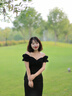 LPOX性感一字領(lǐng)露肩連衣裙女2025年新款氣質(zhì)名媛風(fēng)修身顯瘦褶皺包臀裙 黑色 XL _115-130斤 曬單實(shí)拍圖
