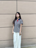 NAOTIEA納奧蒂爾小帆船撞色條紋短袖T恤上衣女2025夏季新款休閑POLO衫 米白藏藍(lán)色 XL （建議110-120斤） 曬單實(shí)拍圖