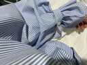 素織錦韓系條紋襯衫女新款洋氣高級感春夏休閑襯衣女士長(cháng)袖開(kāi)衫正裝 燈籠袖條紋襯衫【藍色】 M 曬單實(shí)拍圖