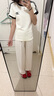A CHOCK【Achock官方店】潮牌高街撞色織帶圓領(lǐng)短袖美式顯瘦修身女款T恤 杏色 S 曬單實(shí)拍圖