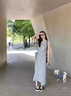 FSHE2025新款小個子法式灰色短袖連衣裙子女夏季氣質休閑收腰長裙 圖片色【開春季穿搭小香風miu里m L 55/60kg 曬單實拍圖