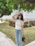 Teenie Weenie小熊針織毛衣女2025年夏季新款清新休閑馬卡龍絞花圓領(lǐng)短袖針織衫 象牙白 S 曬單實(shí)拍圖