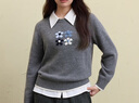 獨(dú)束大碼女裝2024冬季新款微胖mm小清新減齡甜美撞色小花圖案毛衫 云灰色 L (尺碼：2) (尺碼：2) 曬單實(shí)拍圖