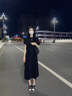 夢琪嵐胖mm黑色polo連衣裙女夏季新款抽繩設(shè)計感褶皺收腰開叉大碼長裙子 黑色 L 大碼(建議95~110斤) 曬單實(shí)拍圖