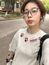 燦圖 純棉正肩短袖t恤女春夏季新款韓版設(shè)計感半截袖小個子顯瘦打底衫 白灰色 L 建議100斤到120斤 曬單實拍圖