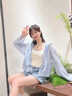 PMOG襯衫女設(shè)計(jì)小個(gè)子短款長(zhǎng)袖薄外套夏季寬松百搭白色開衫上衣 藍(lán)色開衫 L 曬單實(shí)拍圖
