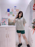 莫代爾睡衣女棉質(zhì)短袖短褲兩件套裝2025年新款夏季帶顯瘦胸墊家居服可穿 FR-4302#綠色條紋 XL 建議[115-130]斤 曬單實拍圖