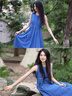 清池影（QINGCHIYING）法式無袖背心吊帶連衣裙子女夏季2025新款小個子海邊度假藍(lán)色長裙 【藍(lán)色】【超好看高端精致廳里廳 M 45/55kg 曬單實拍圖