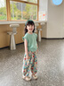俠客小龜女童短袖套裝洋氣時髦兒童夏季碎花防蚊褲休閑兩件套小女孩夏裝潮 綠色 120 曬單實拍圖
