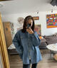 百家好/百家好鹽系風(fēng)牛仔襯衫外套女2025春季顯瘦夾克上衣 牛仔藍 M 曬單實(shí)拍圖