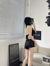 COSMICKISS泡溫泉泳衣女比基尼分體三件套長(cháng)袖韓國ins性感顯瘦遮肚度假泳裝 黑色 均碼【建議80-120斤】 曬單實(shí)拍圖