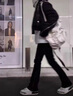 POUM彎刀微喇牛仔褲男裝美式復(fù)古高街vibe痞帥修身顯高春季新款直筒褲 HCFS-2018黑色 L 【105-120斤】 曬單實(shí)拍圖